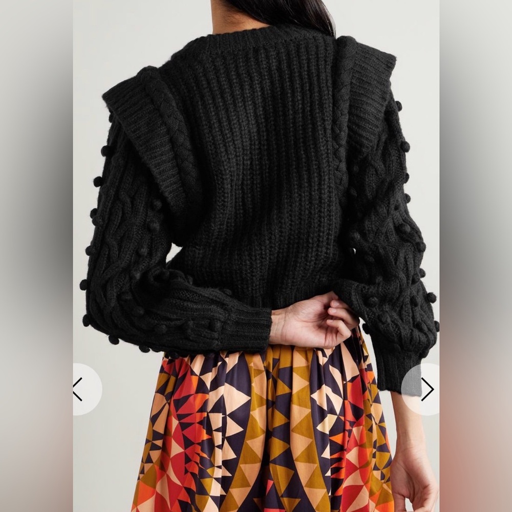 NEW! With Tags! Farm Rio Black Braided Sweater with pom-pom embellishments,Small - Picture 2 of 6